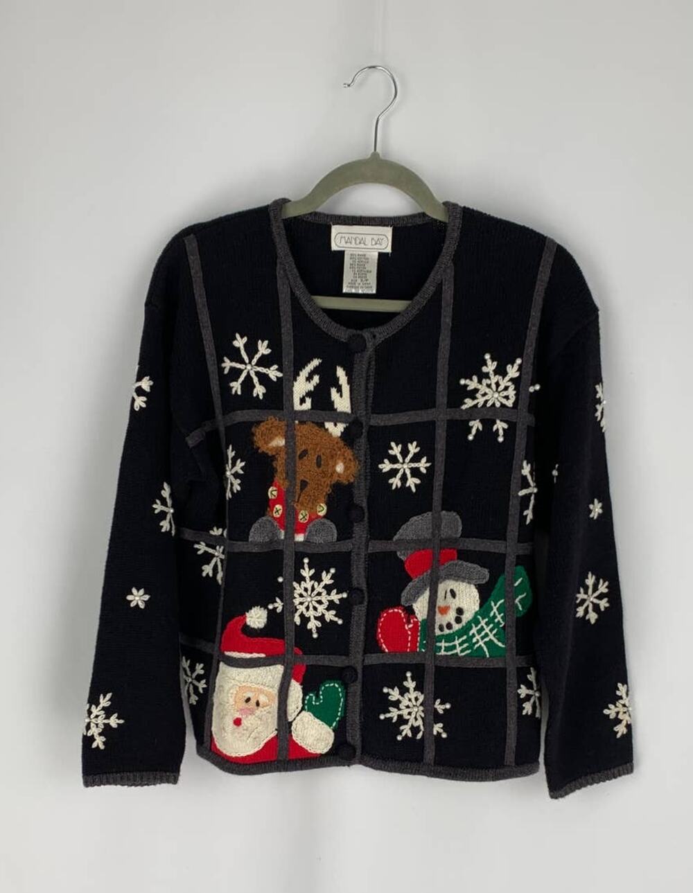 Mandal Bay Vintage Ugly Christmas Cardigan Sweater Womens Small Black Knit